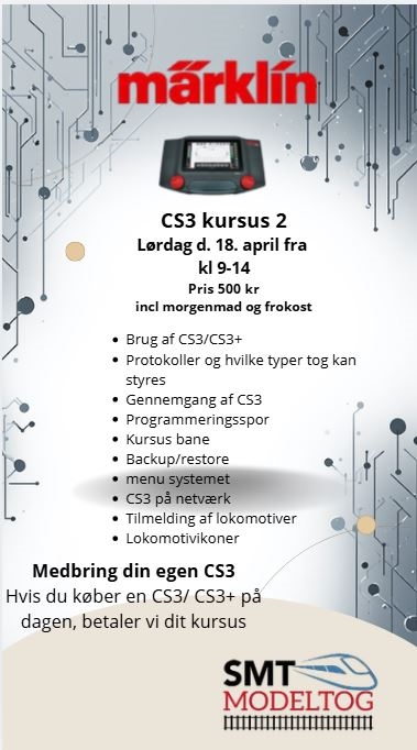 Märklin CS3 kursus 2 lørdag d. 18-4 2026 kl 9-14 